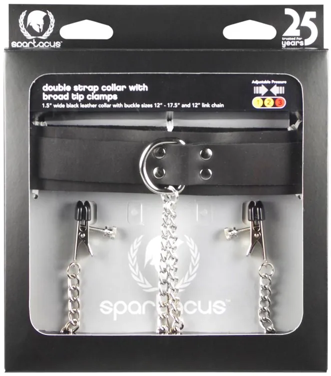 Spartacus Restraints Black Leather Collar with Broad Tip Clamps