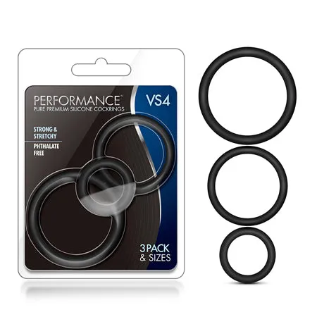 Vee International Inc Performance VS4 Pure Premium Silicone Cockring Set Black Anal Vee International Inc Performance VS4 Pure Premium Silicone Cockring Set Black Anal