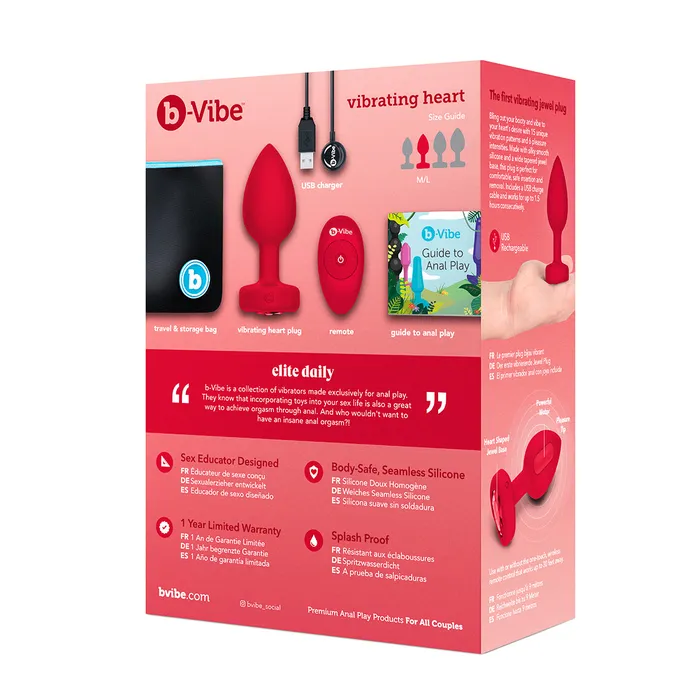 Male Sex Toys BVibe Vibrating Heart Plug MediumLarge Scarlet Ruby BVibe